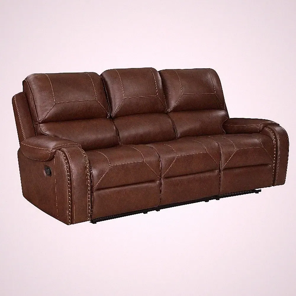 Dean 87 Inch Dual Manual Recliner Sofa- Cupholders- Brown Faux Leather
