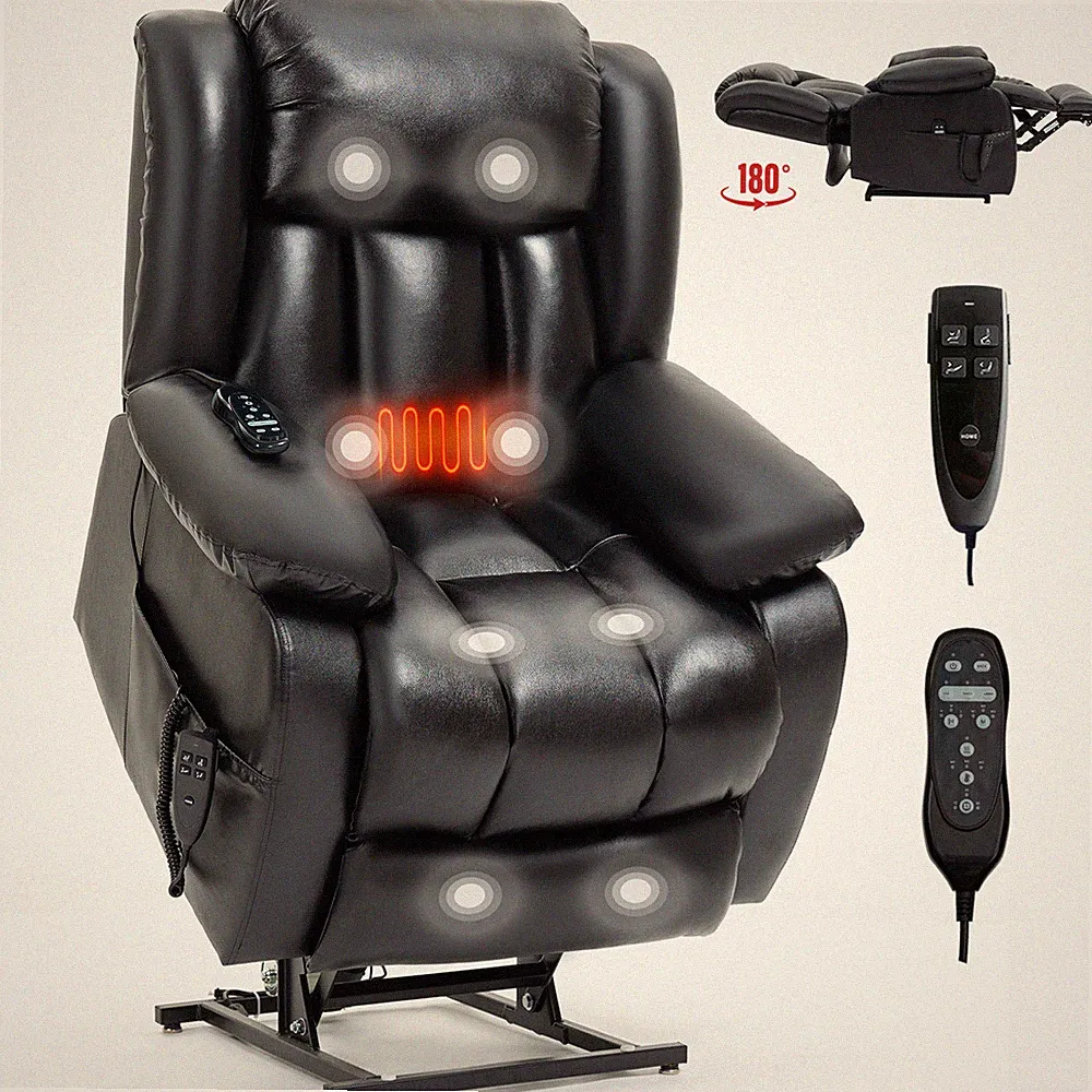 Dual Motor Electric Medium Leather Black Electric Lift Recliner