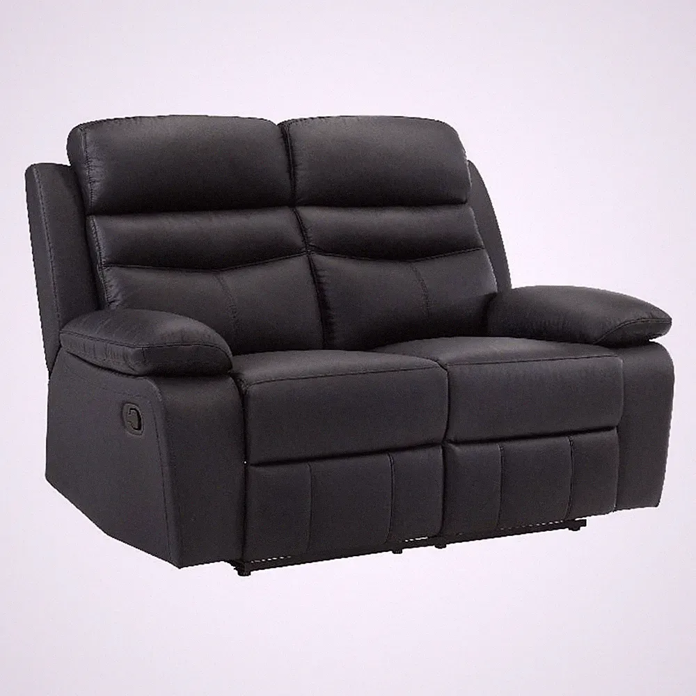 Hanna Manual Double Recliner Loveseat-Black Grain Leather-64 Inch