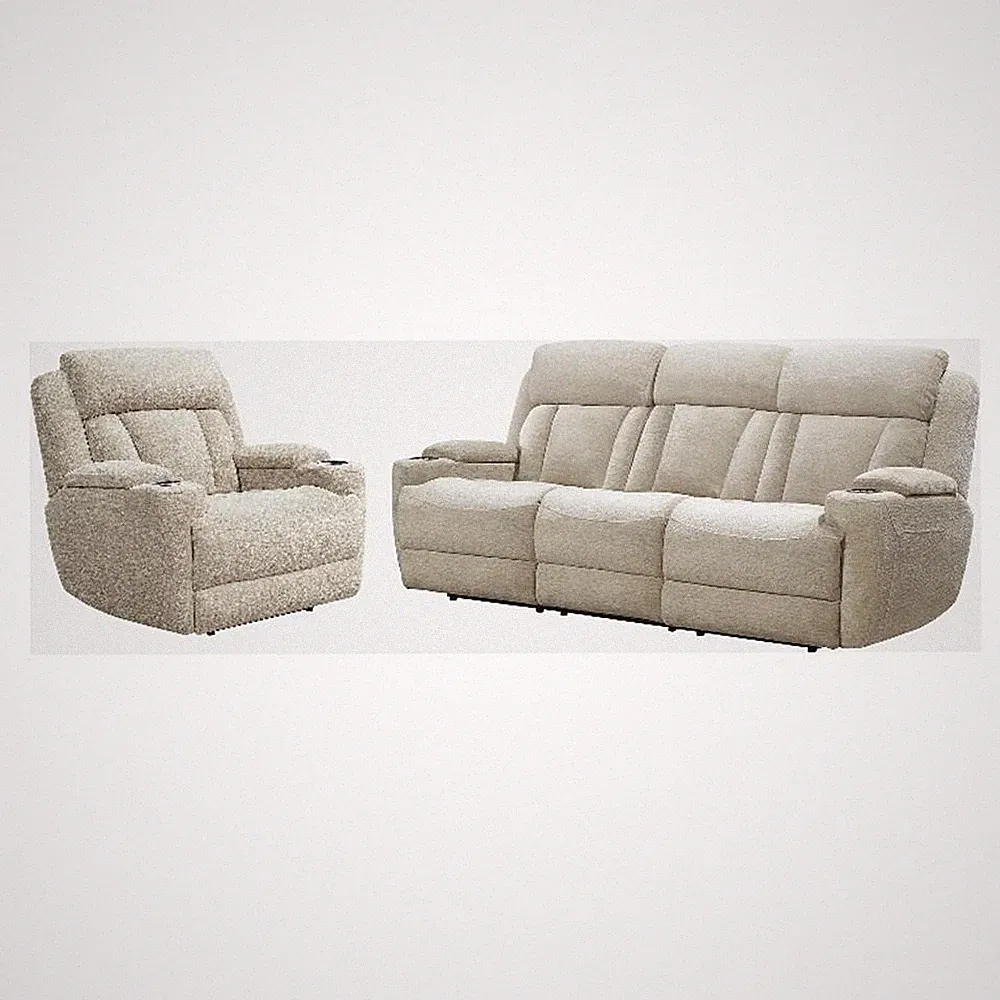 Pemberly Row Contemporary Fabric Power Reclining Sofa and Recliner