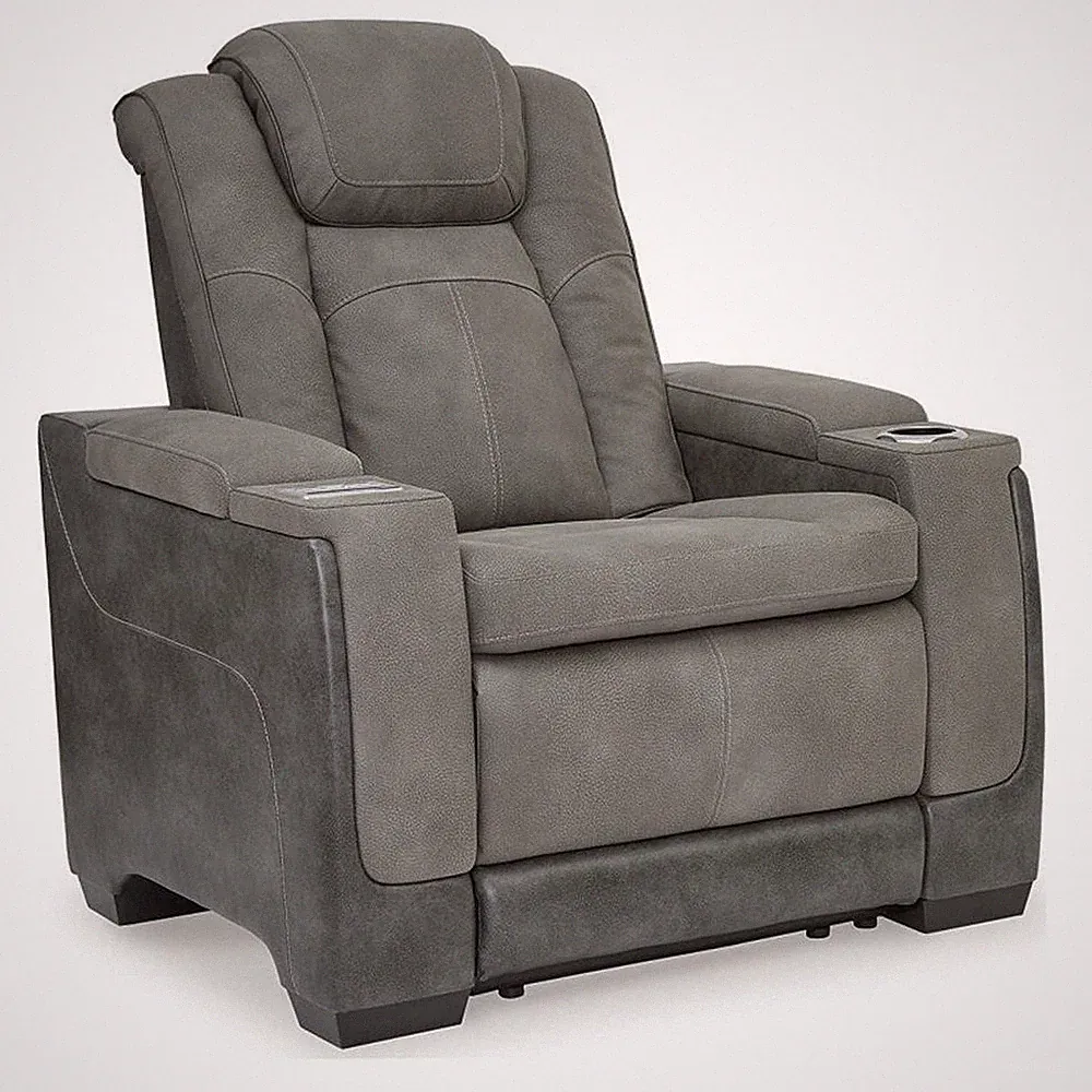 Pemberly Row Contemporary Faux Leather Power Recliner in Gray