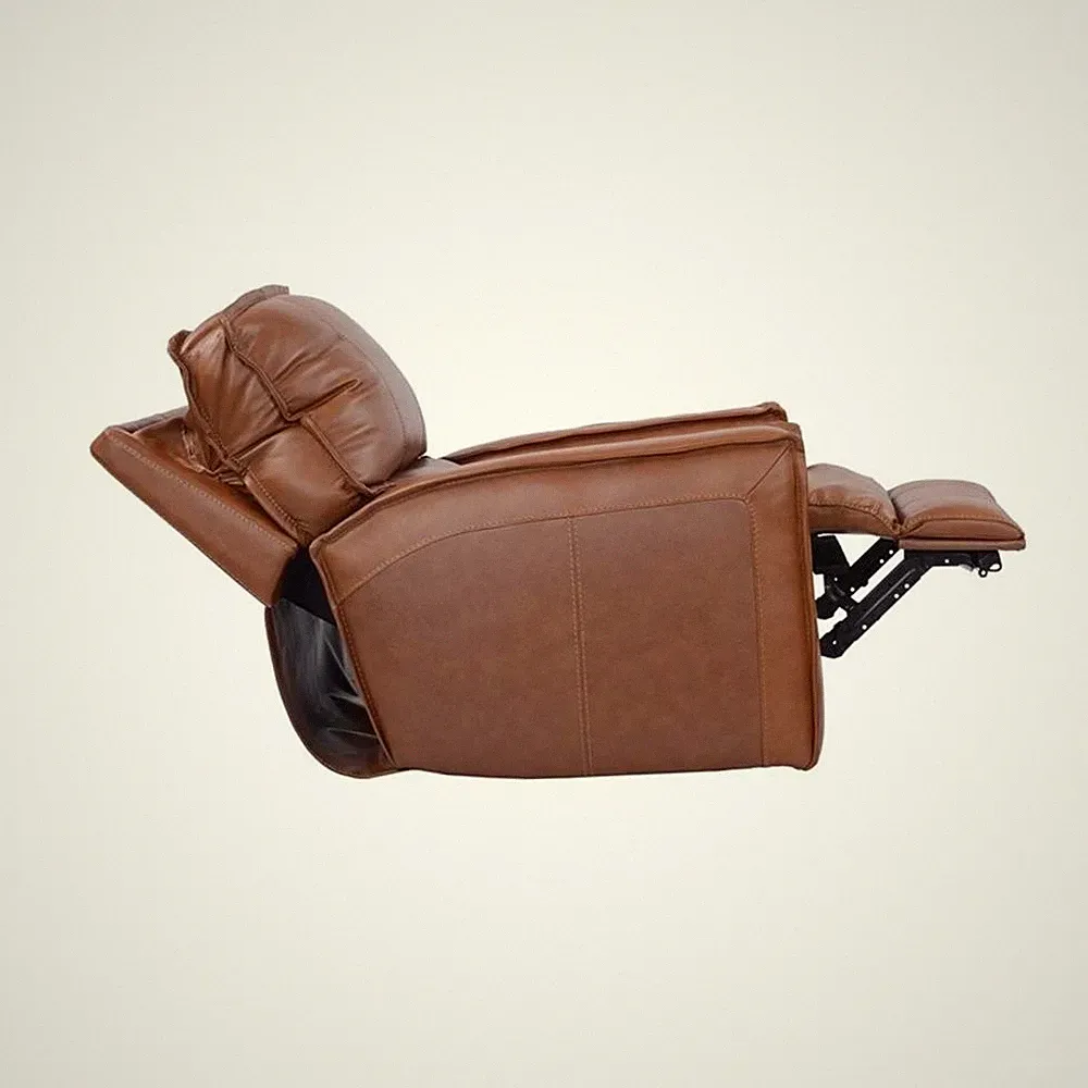 Pemberly Row Contemporary Leather Power Recliner in Saddle Brown
