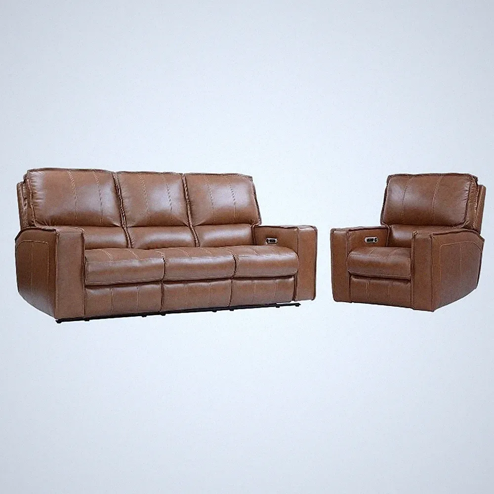 Pemberly Row Contemporary Saddle Power Reclining Sofa and Recliner