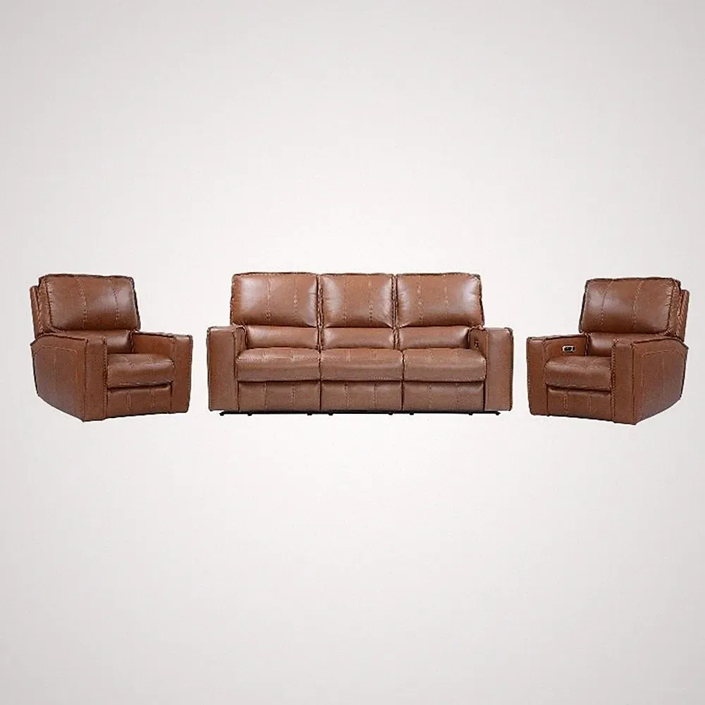 Pemberly Row Contemporary Saddle Power Reclining Sofa and Two Recliners