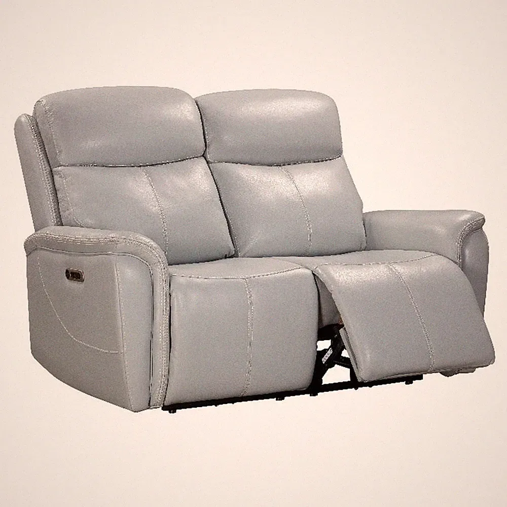 Pemberly Row Modern Leather Seamist Gray Power Reclining Loveseat