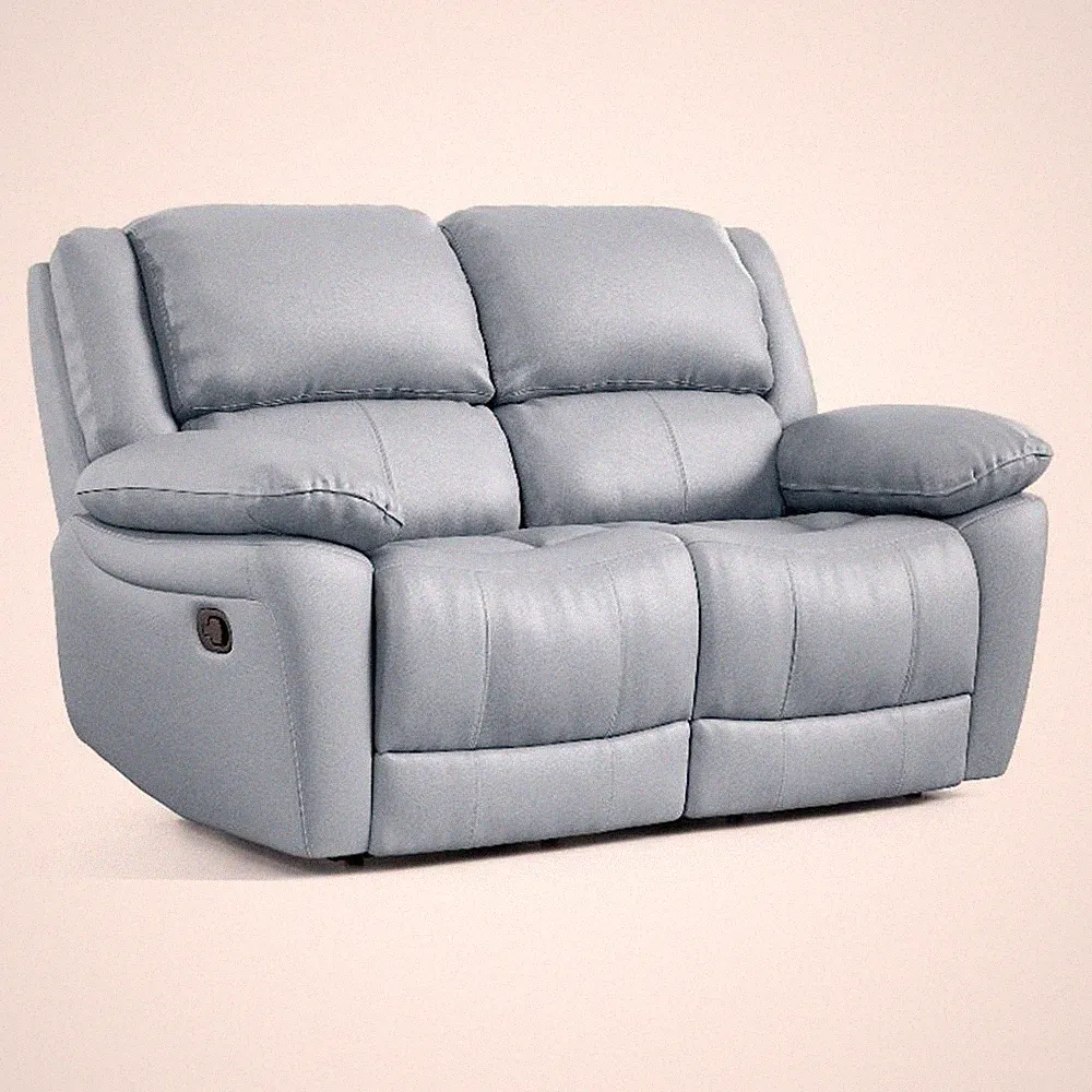 Pemberly Row Transitional Blue Leather Match Manual Reclining Loveseat