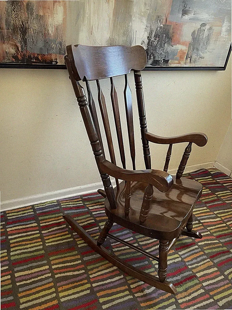 Vintage Dark Finish Windsor Style Spindle-back Rocking Chair
